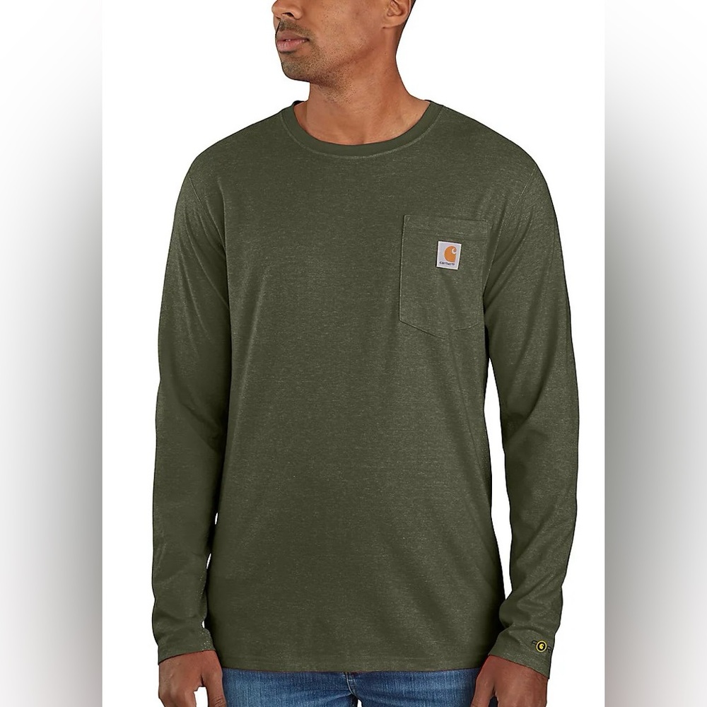 Carhartt GreenT Shirt Medium Original Fit Long Sleeve henley Pocket Tee size M